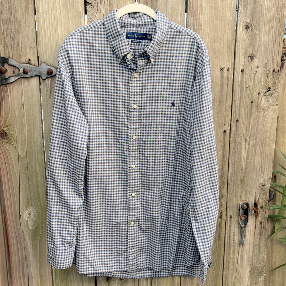 Ralph Lauren Classic Fit Blue Plaid Button Front Shirt Men’s Size XXL